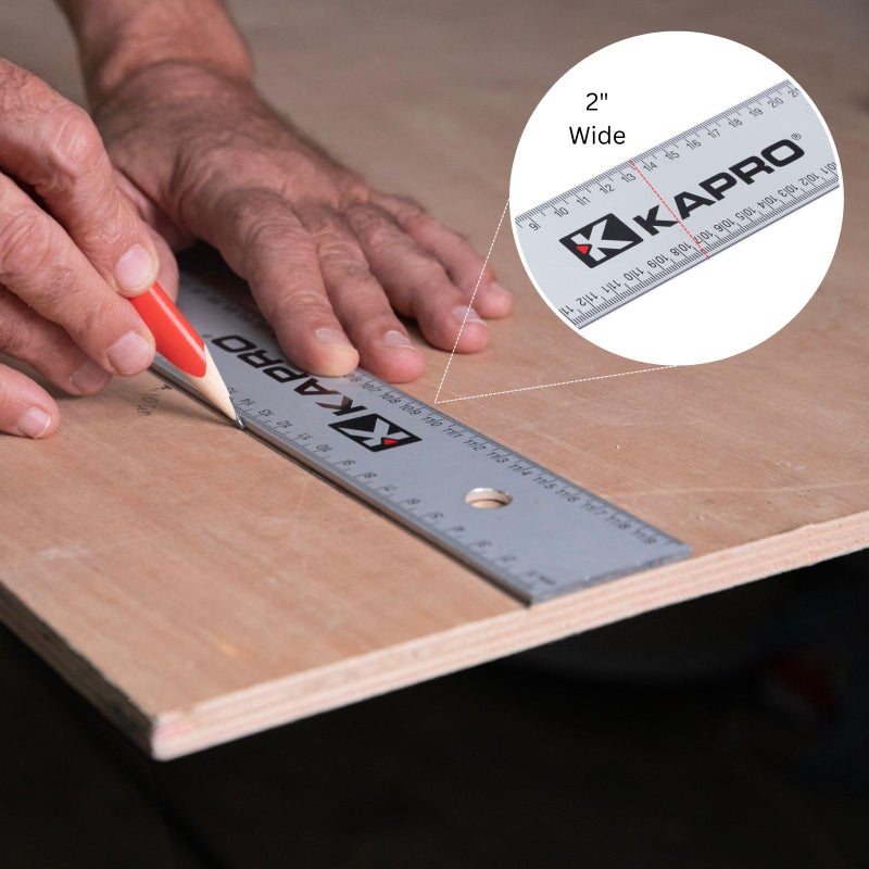 Kapro - 308 Straight Edge Ruler - â…›â€ and 1/16â€ Increments - Contractor Grade - With Wear Resistant Printing - For Carpentry, Drywall, Drafting - Anodized Aluminum - 24 Inch - Image 4